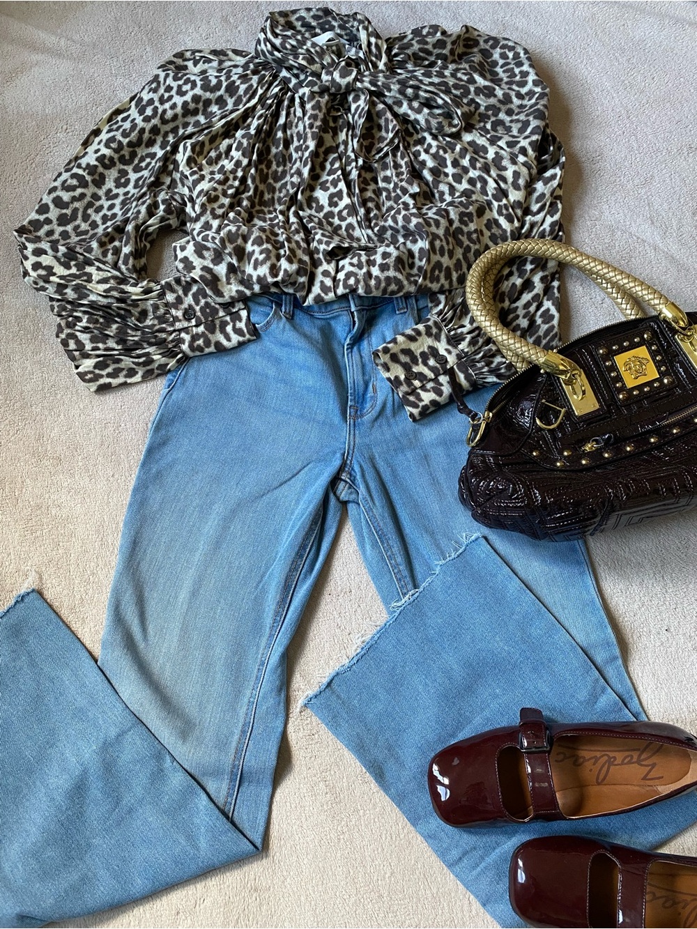 Dark Brown Patent Shoulder Bag with Gold Braided Handles